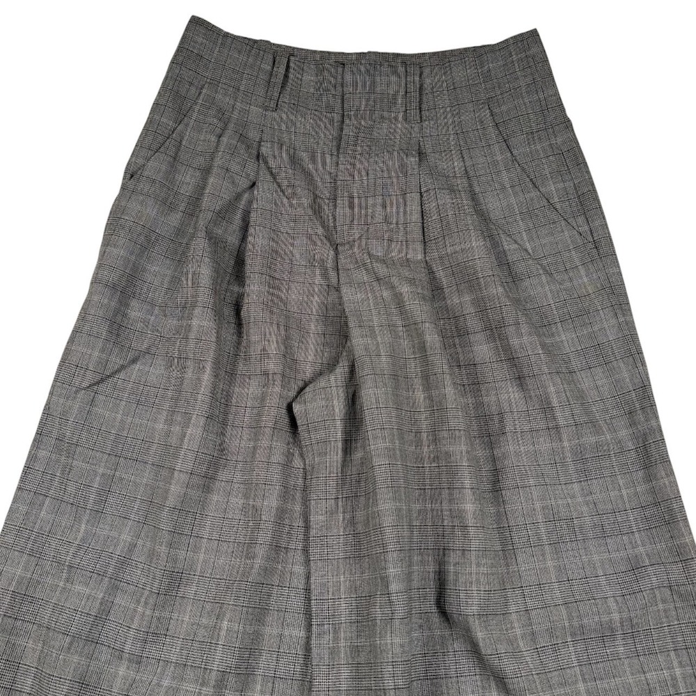 Alice + Olivia Wide Leg Pants Womens 4 Gray Glen Plaid High Waist Wool Office